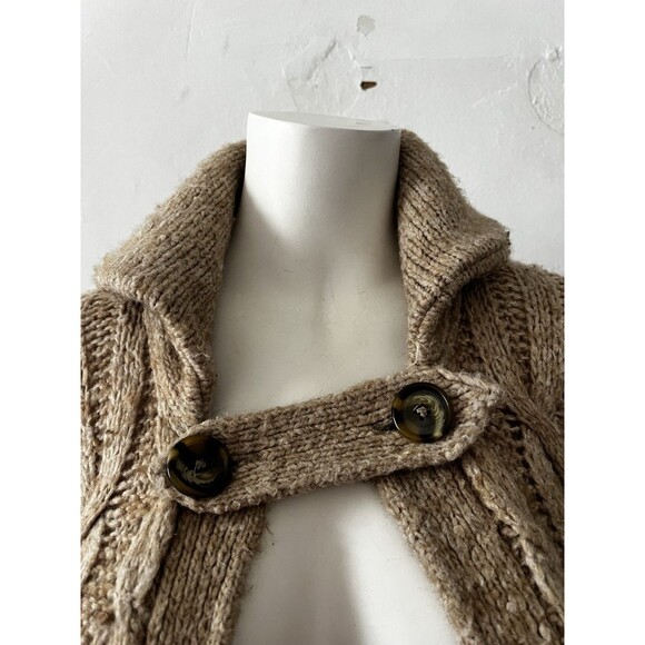 Vintage Banana Republic Beige Cowl Neck Button Across Cable Knit Duster Sweater - Picture 8 of 9